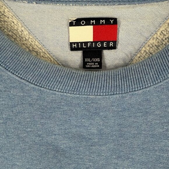 Vintage Tommy Hilfiger Sweatshirt XXL Light Blue Pullover Crewneck Mens Casual - Picture 9 of 9